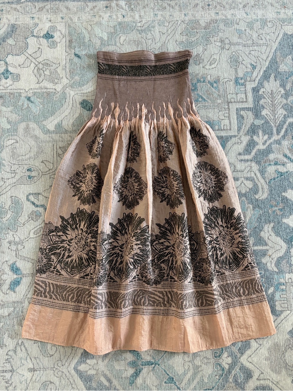 LAPIS Floral Smocked Convertible Midi Dress Skirt Boho One Size Dusty Rose Brown